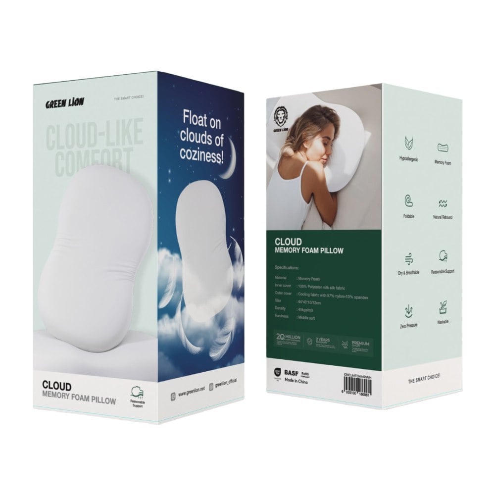 بالش کلود گرین Green Cloud Memory Foam Pillow بالش Green Lion Cloud با پارچه خنککننده نایلون/اسپندکس