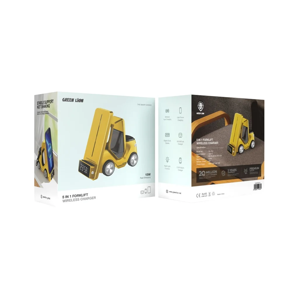 شارژر بی سیم پنج کاره گرین لاین مدل Forklift3 شارژر چندکاره گرین لاین Forklift برای موبایل و ایرپاد