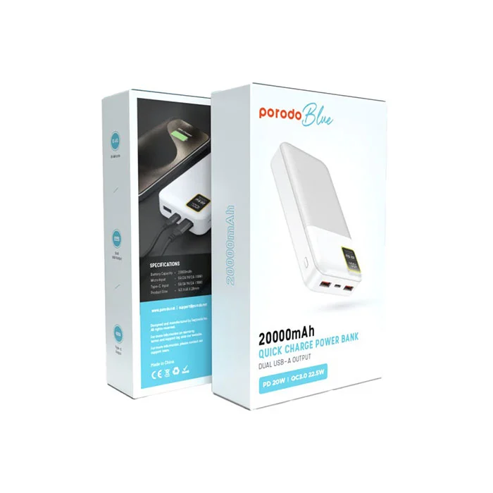 پاور بانک فست شارژ پرودو مدل Blue 20000mAh4 پاوربانک 20000 میلیآمپر پرودو QC/PD سریع