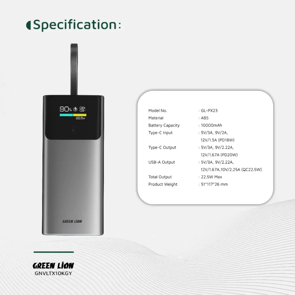 پاوربانک 10000 میلی آمپر گرین لاین Voltix Power Bank PD20W2 پاوربانک گرین لاین PD20W با شارژ سریع 20 وات