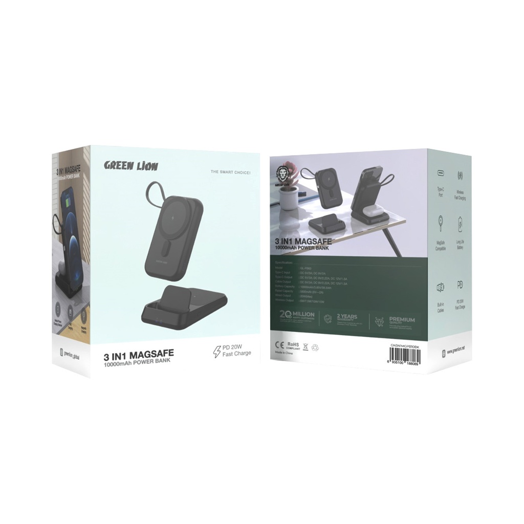 پاوربانک 3در1 گرین لاین Magsafe 10000mAh Power Bank2 خرید پاوربانک مسافرتی گرین لاین Travel Powerbank