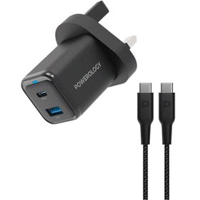 شارژر GAN 35W دو پورت USB و Type-C پاورولوجی Powerology PWCUQC019